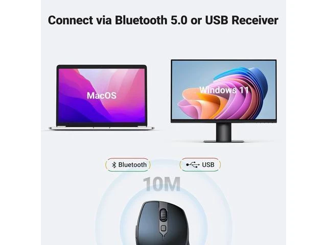 Alt view image 9 of 14 - Wireless Mouse Ergonomic Bluetooth 5.0 Mouse for Laptop 2.4G Cordless with USB Receiver 1000/1600/2000/4000 DPI 5 Buttons Silent Mice for MacBook PC Desktop Chromebook Blue