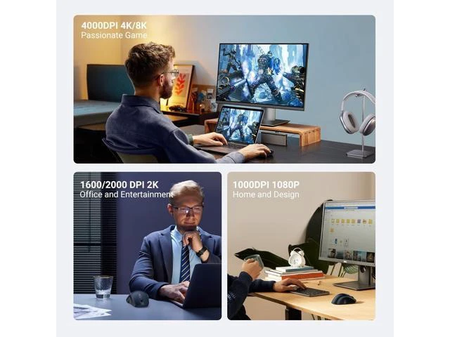 Alt view image 11 of 14 - Wireless Mouse Ergonomic Bluetooth 5.0 Mouse for Laptop 2.4G Cordless with USB Receiver 1000/1600/2000/4000 DPI 5 Buttons Silent Mice for MacBook PC Desktop Chromebook Blue