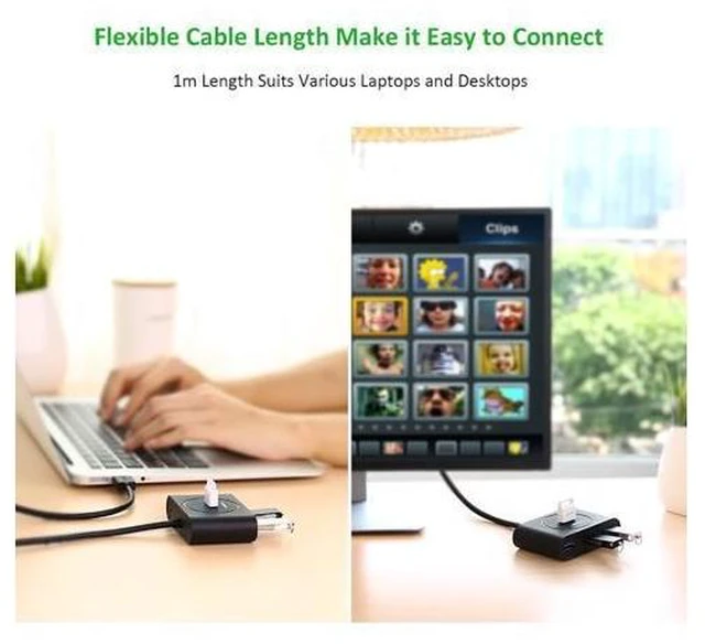 Alt view image 12 of 12 - UGREEN Portable Super Speed 4 Ports USB 3.0 HUB Cable Adapter, Not Support OTG, Cable Length: 1m (Black)