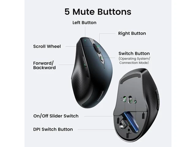 Alt view image 14 of 14 - Wireless Mouse Ergonomic Bluetooth 5.0 Mouse for Laptop 2.4G Cordless with USB Receiver 1000/1600/2000/4000 DPI 5 Buttons Silent Mice for MacBook PC Desktop Chromebook Blue