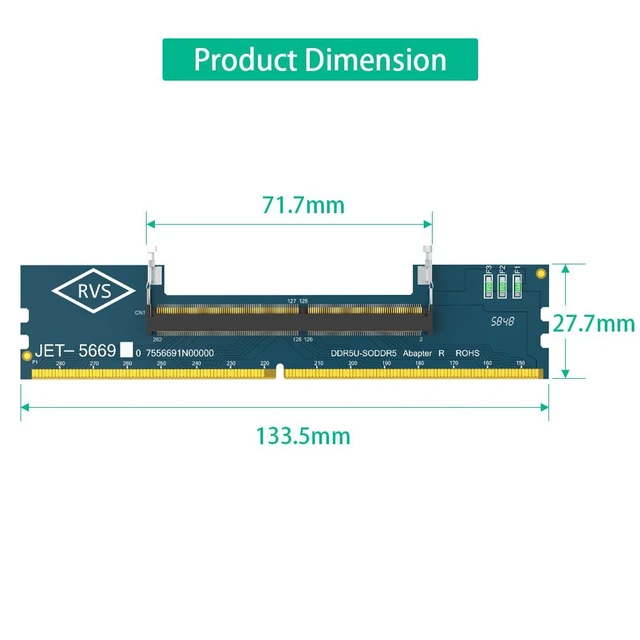 Alt view image 8 of 10 - DDR5 SO-DIMM to U-DIMM Adapter Convert Laptop DDR5 Memory to Desktop DDR5 Slot, High-Frequency PCB, for Desktop Motherboards & DIY Systems