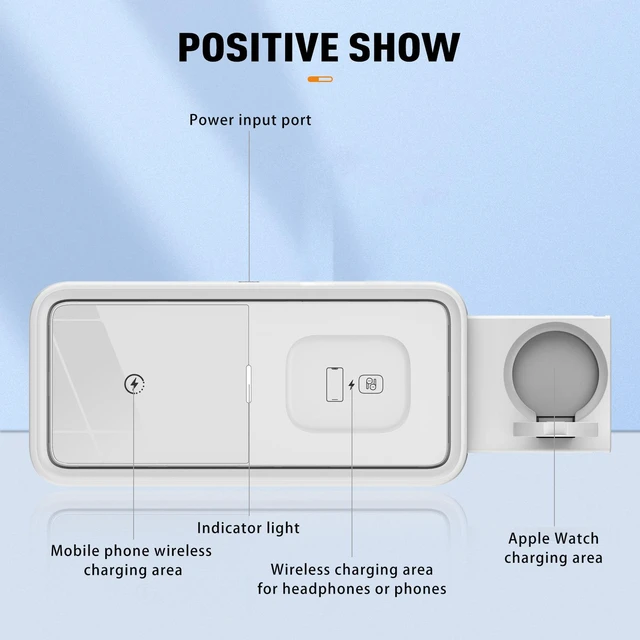 Alt view image 7 of 10 - 3-in-1 Magnetic Wireless Charging Station, 15W MagSafe Fast Charger for iPhone Apple Watch AirPods, Foldable Travel Charging Dock with USB-A Output Compatible with QI Devices for Home Office White
