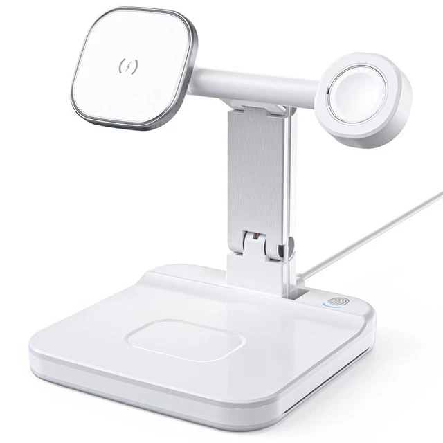 Alt view image 6 of 10 - 3-in-1 Magnetic Wireless Charging Station, 15W MagSafe Fast Charger for iPhone Apple Watch AirPods, Foldable Travel Charging Dock with USB-A Output Compatible with QI Devices for Home Office White