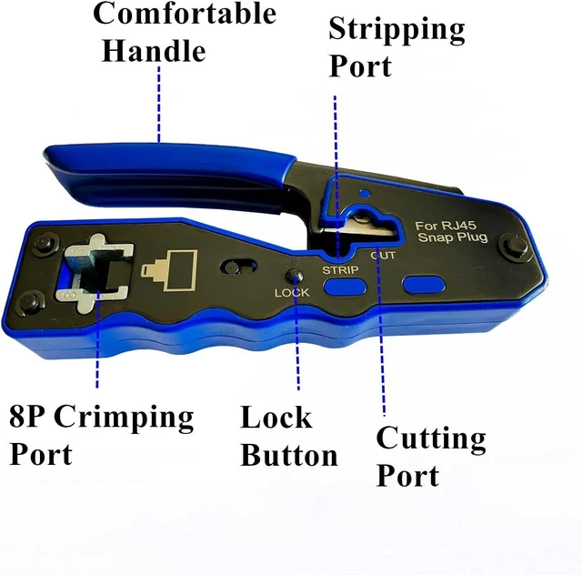Alt view image 9 of 14 - Rj45 Crimp Tool Kit Pass Through and Standard Cat6 Cat6A Cat5 Cat5e rj45 Crimping Tool with 50pcs rj45 Cat6 Pass Through Connectors, 20pcs Covers, 1 Network Cable Tester, 2 Wire Strippers, 1 Cutter