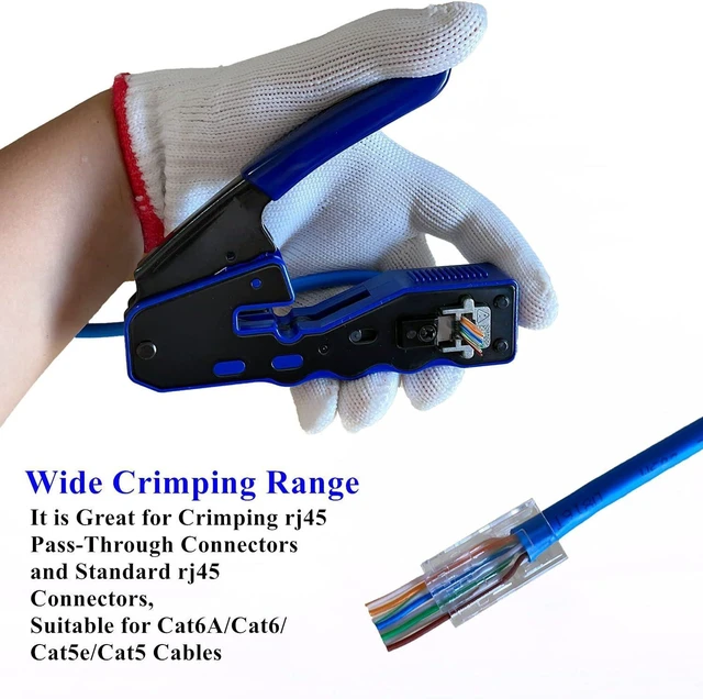 Alt view image 10 of 14 - Rj45 Crimp Tool Kit Pass Through and Standard Cat6 Cat6A Cat5 Cat5e rj45 Crimping Tool with 50pcs rj45 Cat6 Pass Through Connectors, 20pcs Covers, 1 Network Cable Tester, 2 Wire Strippers, 1 Cutter