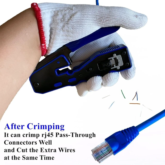Alt view image 11 of 14 - Rj45 Crimp Tool Kit Pass Through and Standard Cat6 Cat6A Cat5 Cat5e rj45 Crimping Tool with 50pcs rj45 Cat6 Pass Through Connectors, 20pcs Covers, 1 Network Cable Tester, 2 Wire Strippers, 1 Cutter