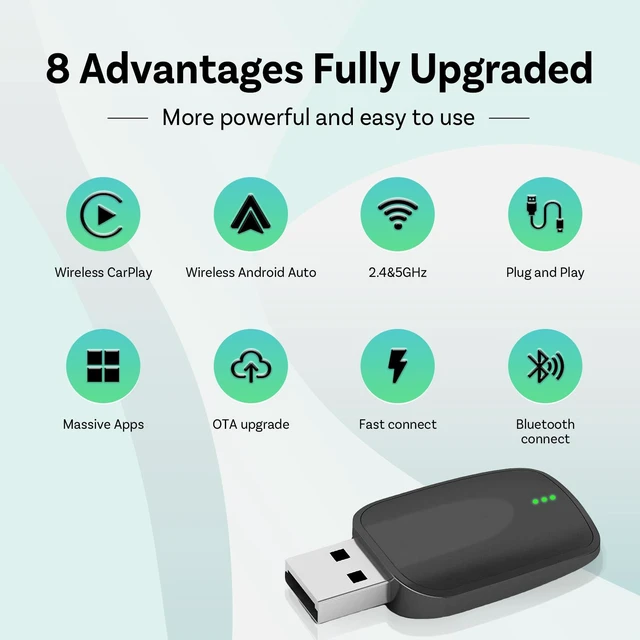 Alt view image 7 of 10 - 2-in-1 Wireless CarPlay & Android Auto Adapter, Wired to Wireless Dongle with OTA Upgrade Dual-Band 2.4/5GHz WiFi, Bluetooth Connect, Plug & Play U
