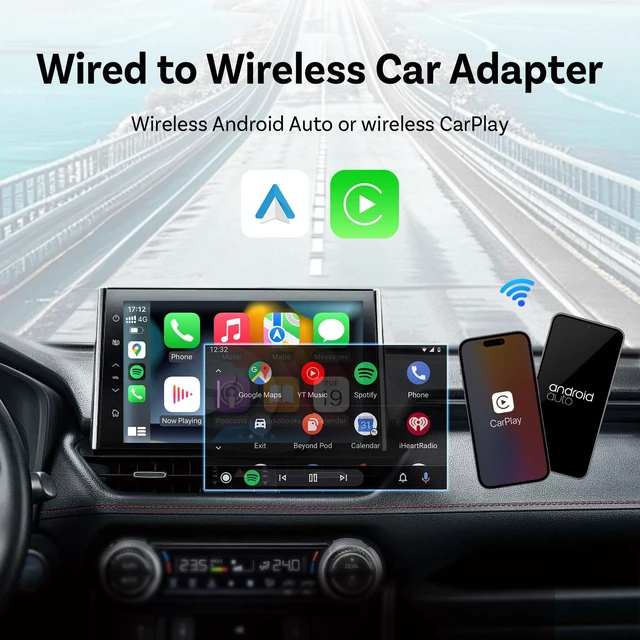 Alt view image 9 of 10 - 2-in-1 Wireless CarPlay & Android Auto Adapter, Wired to Wireless Dongle with OTA Upgrade Dual-Band 2.4/5GHz WiFi, Bluetooth Connect, Plug & Play U