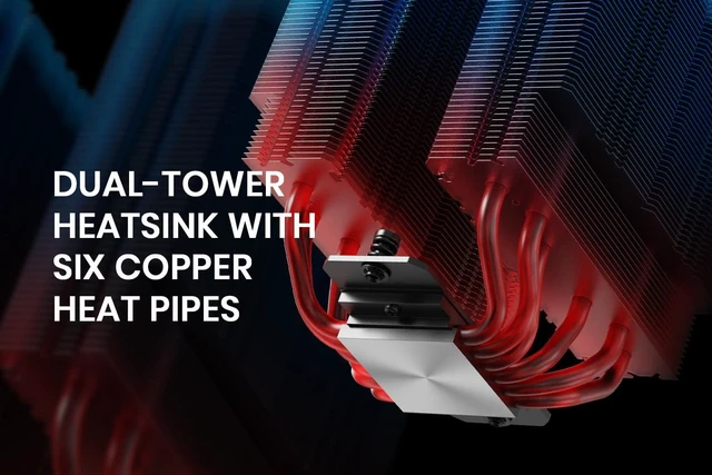 Alt view image 7 of 10 - ID-COOLING FROZN A620 Black - 6.1" Height Black Dual-Tower Air CPU Cooler, 6×6mm Heatpipes, Dual 120x120x25mm FDB Fans, TDP 270W, Intel LGA1700/1851/1200/115X; AMD AM4/AM5 (153mm in Height)