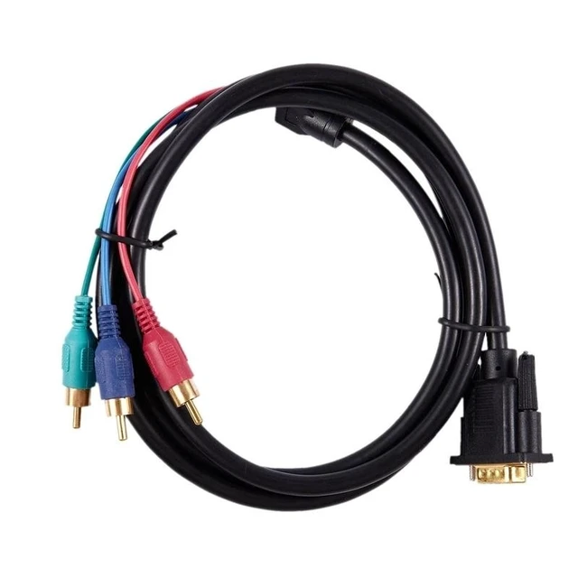 Alt view image 4 of 4 - 1.5M 4.9Ft VGA 15 Pin Male to 3 RCA RGB Male Video Cable Adapter Black