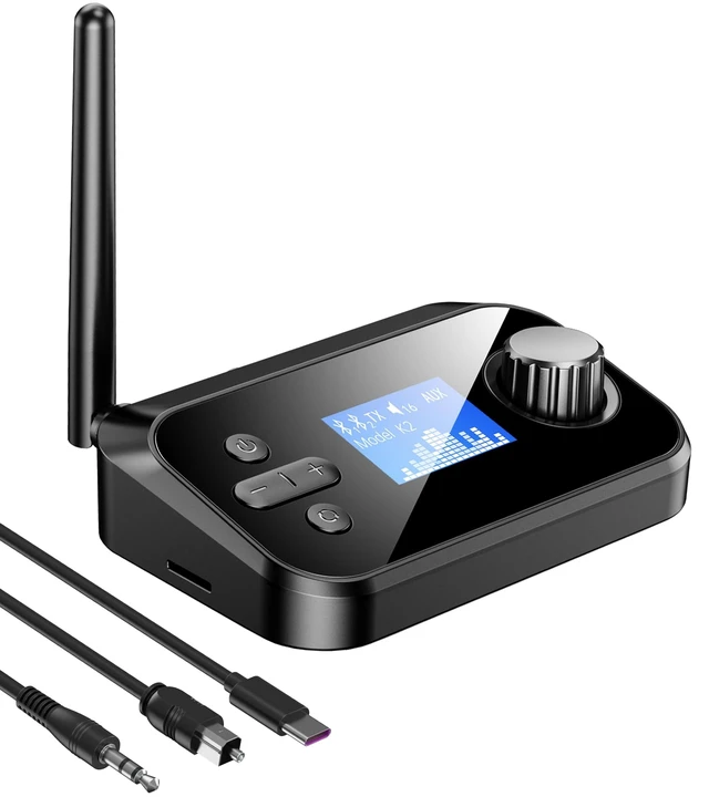 Alt view image 8 of 14 - Bluetooth Transmitter for TV Dual Headphones, Bluetooth Adapter for TV LCD Display Adjustable Volume, Wireless Receiver for Home Stereo, 3.5mm/Optical/TF Card to Wireless Music Audio Transmitter