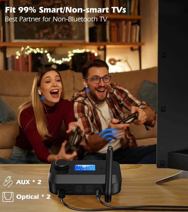 Alt view image 10 of 14 - Bluetooth Transmitter for TV Dual Headphones, Bluetooth Adapter for TV LCD Display Adjustable Volume, Wireless Receiver for Home Stereo, 3.5mm/Optical/TF Card to Wireless Music Audio Transmitter