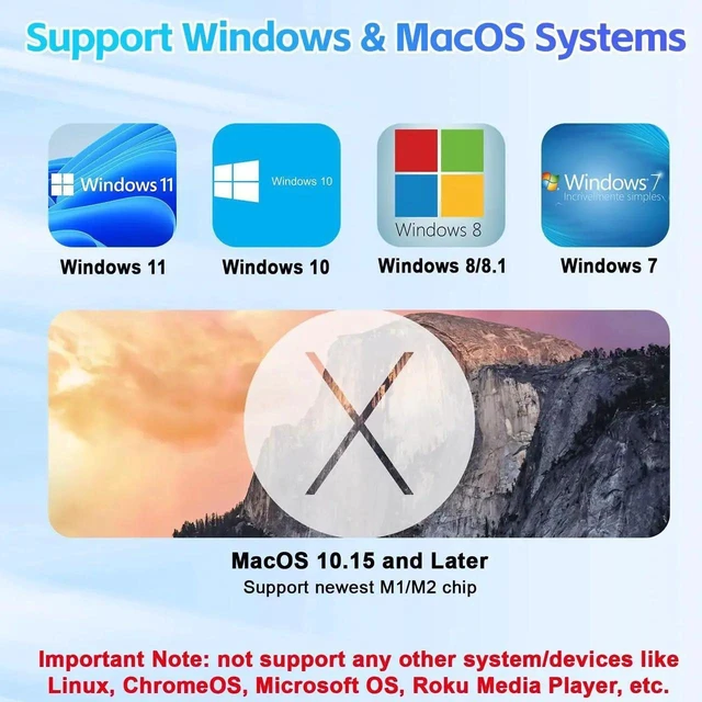 Alt view image 10 of 14 - USB to HDMI VGA Adapter 2X 1080P@60Hz Dual Monitor Extender 1 in 2 Out External Graphics Card Support Windows MacOS M1/M2 Systems, Built-in Driver, Simultaneously Output VGA+HDMI