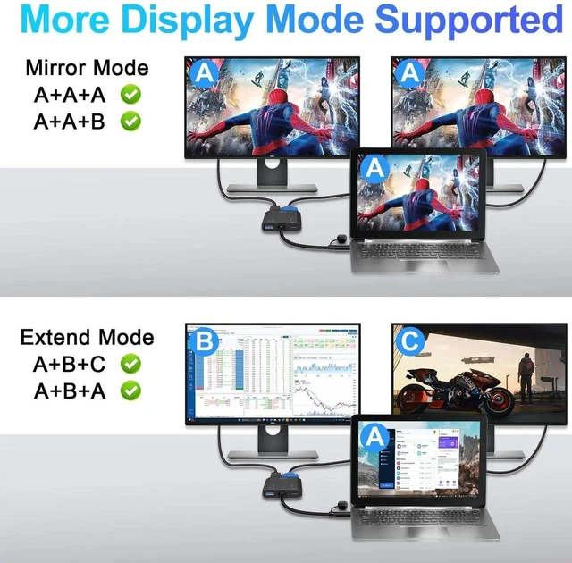 Alt view image 13 of 14 - USB to HDMI VGA Adapter 2X 1080P@60Hz Dual Monitor Extender 1 in 2 Out External Graphics Card Support Windows MacOS M1/M2 Systems, Built-in Driver, Simultaneously Output VGA+HDMI