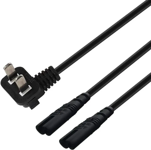 Alt view image 5 of 8 - WISDUM 6FT Non-Polarized AC Power Cord 2 Prong 1-15p to Dual C8 Figure 8 Power Cable CCC Listed Universal Replacement Wall Cable (90 Degree Angle)