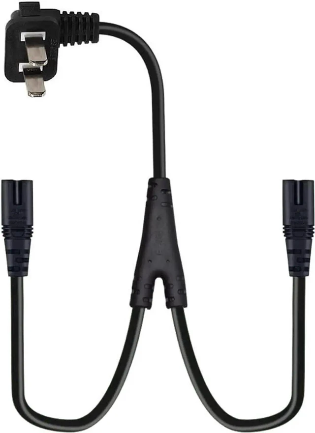 Alt view image 8 of 8 - WISDUM 6FT Non-Polarized AC Power Cord 2 Prong 1-15p to Dual C8 Figure 8 Power Cable CCC Listed Universal Replacement Wall Cable (90 Degree Angle)