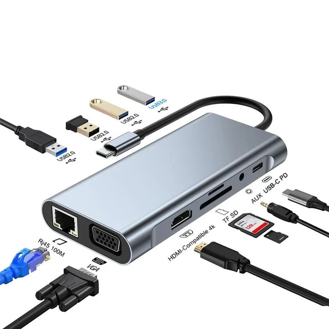 Alt view image 8 of 14 - 11-in-1 Type-C Hub Multi-Port Docking Station, USB-C Expander for Switch, Tablet, Phone, PC, MacBook