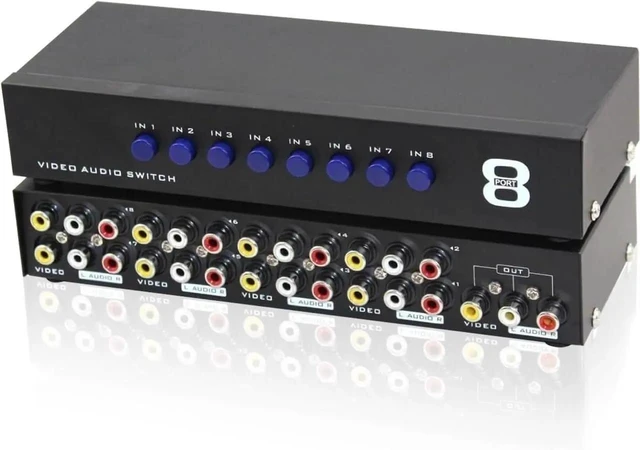 Alt view image 6 of 10 - 8-Way AV Switch RCA Switcher 8 in 1 Out Composite Video L/R Audio Selector Box for DVD STB Game Consoles
