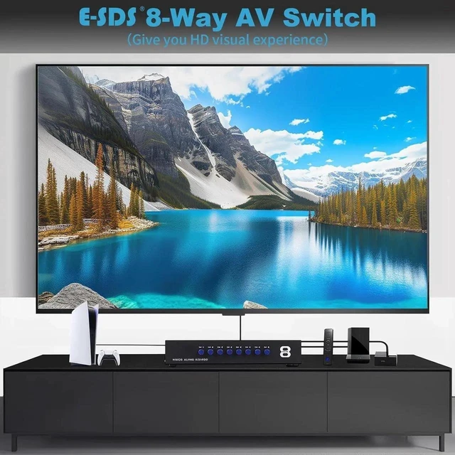 Alt view image 8 of 10 - 8-Way AV Switch RCA Switcher 8 in 1 Out Composite Video L/R Audio Selector Box for DVD STB Game Consoles