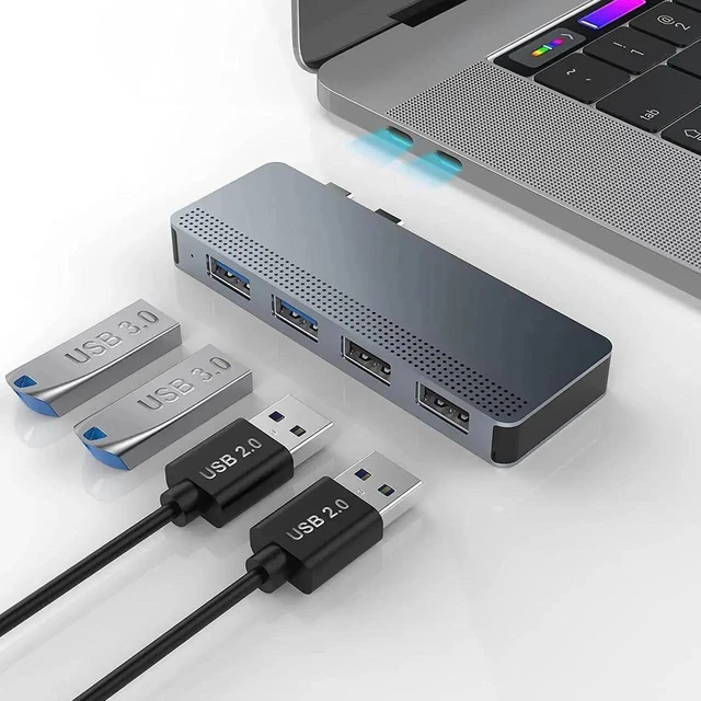 Alt view image 7 of 12 - WISDUM USB C Adapter for MacBook Pro/Air, 4 in 2 USB C Hub MacBook Pro USB Adapter, Type C Dual Hub with 2 USB 3.0 and 2 USB 2.0 for MacBook Pro 2020/2019-2016, MacBook Air 2020-2018