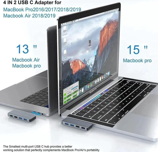 Alt view image 9 of 12 - WISDUM USB C Adapter for MacBook Pro/Air, 4 in 2 USB C Hub MacBook Pro USB Adapter, Type C Dual Hub with 2 USB 3.0 and 2 USB 2.0 for MacBook Pro 2020/2019-2016, MacBook Air 2020-2018
