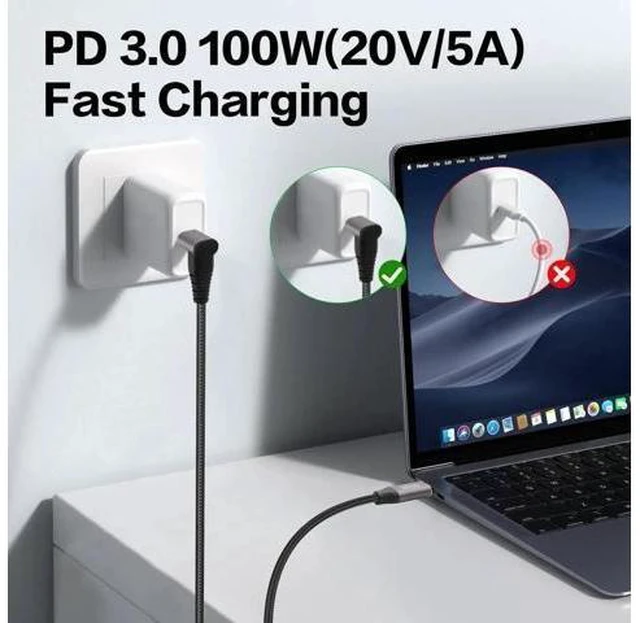 Alt view image 11 of 12 - 0.5M/1.6FT 90 Degree USB3.1 Gen2 USB-C to USB-C Cable | 10Gbps Data, 4K@60Hz Video & 100W PD Fast Charging Cord