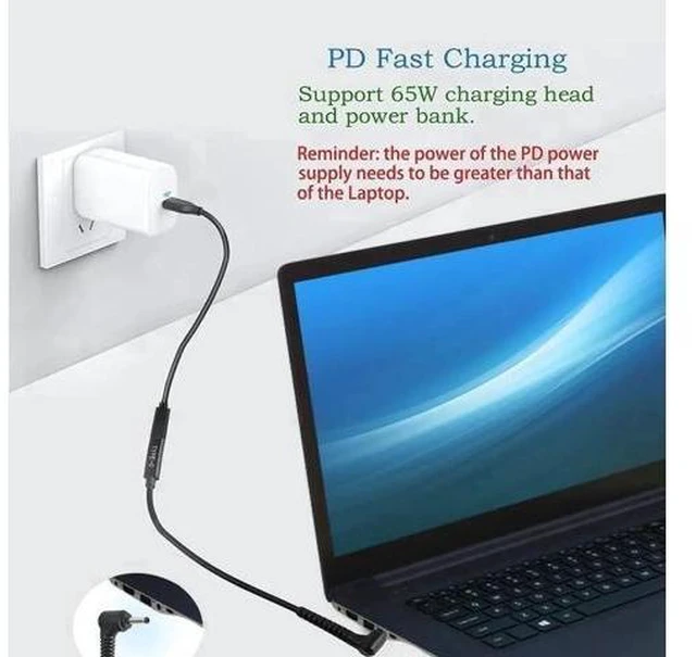 Alt view image 9 of 10 - USB-C to DC 4.0×1.35mm PD Charging Cable, 100W E-Mark Chip Type-C Male to 40135 DC Barrel Power Cord for ASUS ZenBook/VivoBook Laptops