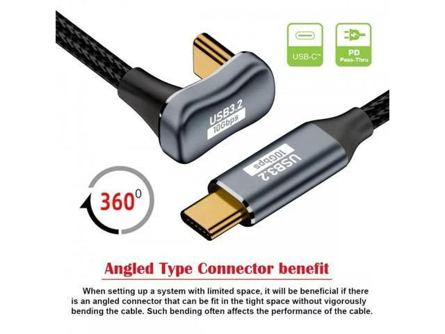 Alt view image 9 of 14 - 50cm U-Shaped Back Angled USB C Male to Male Extension Cable, USB3.1 Gen2 10Gbps Data & 100W PD Fast Charging Cord with Protective Sleeve for Laptops & USB-C Devices