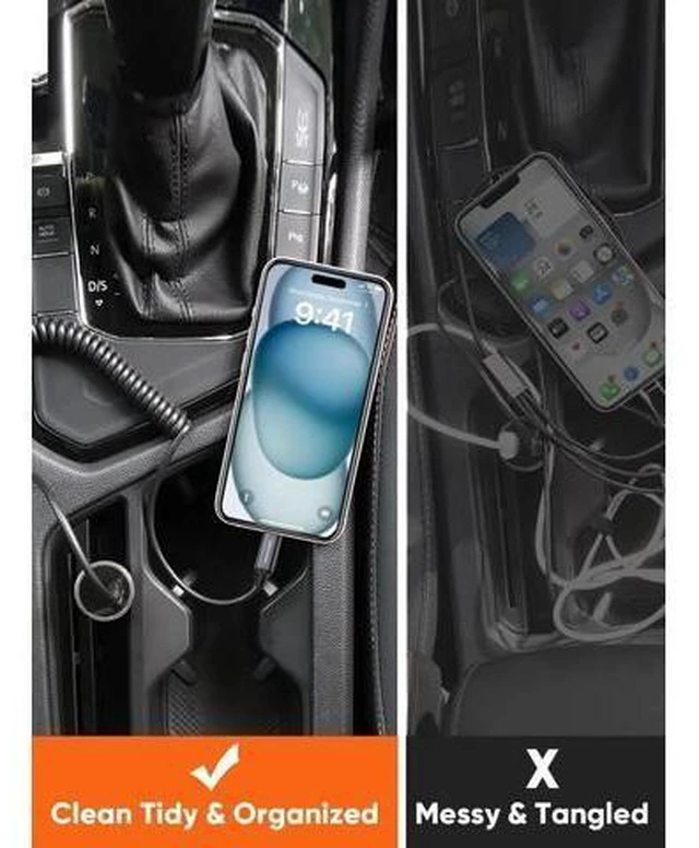 Alt view image 11 of 14 - Coiled USB A to USB-C Charging & Data Cable | Car-Use Cord for CarPlay & Android Auto, Compatible with iPhone 15/16, Samsung S24/S23, Pixel & Tablets