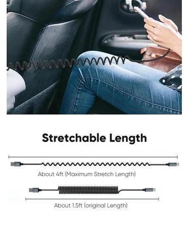 Alt view image 12 of 14 - Coiled USB A to USB-C Charging & Data Cable | Car-Use Cord for CarPlay & Android Auto, Compatible with iPhone 15/16, Samsung S24/S23, Pixel & Tablets