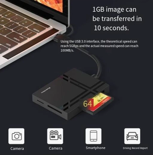 Alt view image 6 of 8 - 5-in-1 USB 3.0/Type-C Card Reader Multi Memory Card Adapter with CF/XD/TF/SD/MS Slots, OTG Function for Phone/Tablet/DSLR/Laptop, Plug & Play, 5Gbps High-Speed Transfer