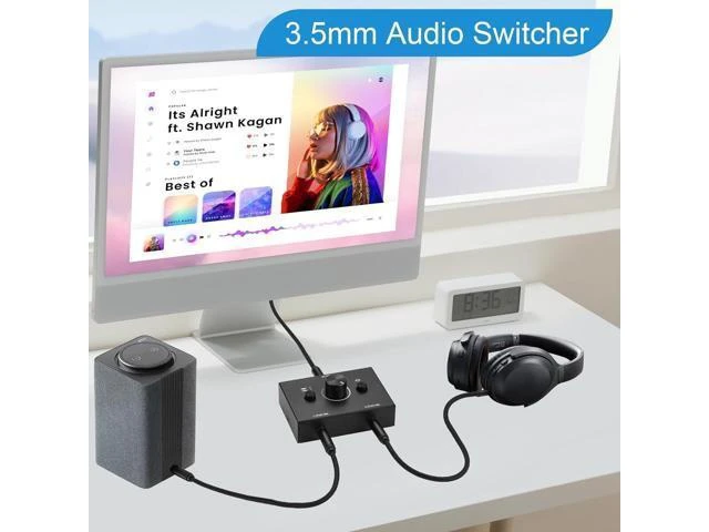 Alt view image 12 of 14 - 3.5mm Stereo Audio Switch Audio Switcher Passive Speaker Headphone Manual Selector Splitter Box Audio Sharing