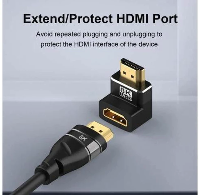 Alt view image 9 of 14 - 2-Pack 8K HDMI 2.1 Right Angle Adapters, 90° & 270° L-Shaped Male to Female Connectors, Support 8K@60Hz, 4K@120Hz HDR for HDTV, Laptop, PS4/PS5, Xbox