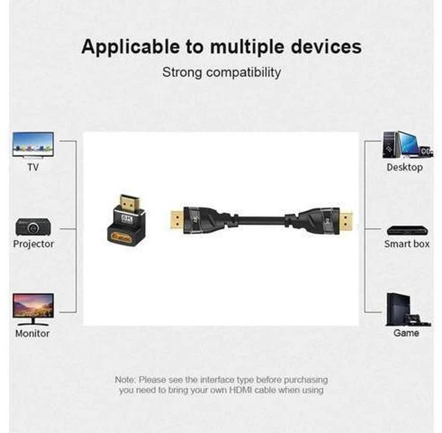 Alt view image 10 of 14 - 2-Pack 8K HDMI 2.1 Right Angle Adapters, 90° & 270° L-Shaped Male to Female Connectors, Support 8K@60Hz, 4K@120Hz HDR for HDTV, Laptop, PS4/PS5, Xbox