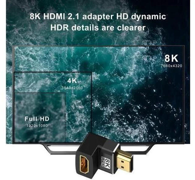 Alt view image 11 of 14 - 2-Pack 8K HDMI 2.1 Right Angle Adapters, 90° & 270° L-Shaped Male to Female Connectors, Support 8K@60Hz, 4K@120Hz HDR for HDTV, Laptop, PS4/PS5, Xbox