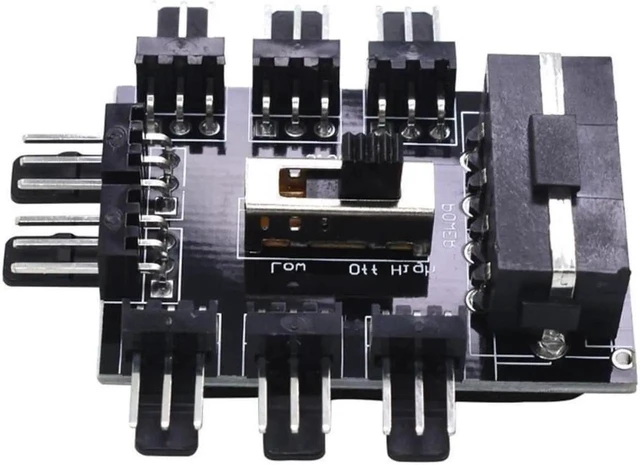 Alt view image 9 of 9 - Fan 1-to-8 Channel Turn High Low Speed Adapter D Type 4 Pin Molex to 8-port 3 Pin Fan HUB Expansion Card Black