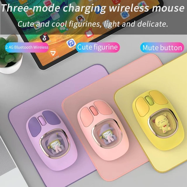 Alt view image 10 of 10 - 3D Wireless Mouse Tri-Mode (2.4G + BT5.0 + BT3.0), 500mAh Battery, Ergonomic, Cute Doll Design, for Laptop/PC/Tablet