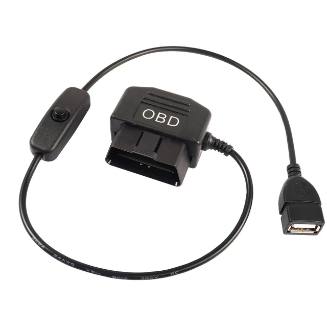 Alt view image 8 of 14 - OBD to USB Power Cable Adapter 16Pin OBD2 Male to 5V 2A USB Female Connector 12V 24V 36V to 5V 2A with Switch Button for Dash Camera Phone Car GPS DVR-0.5M/1.6FT