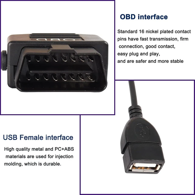 Alt view image 9 of 14 - OBD to USB Power Cable Adapter 16Pin OBD2 Male to 5V 2A USB Female Connector 12V 24V 36V to 5V 2A with Switch Button for Dash Camera Phone Car GPS DVR-0.5M/1.6FT