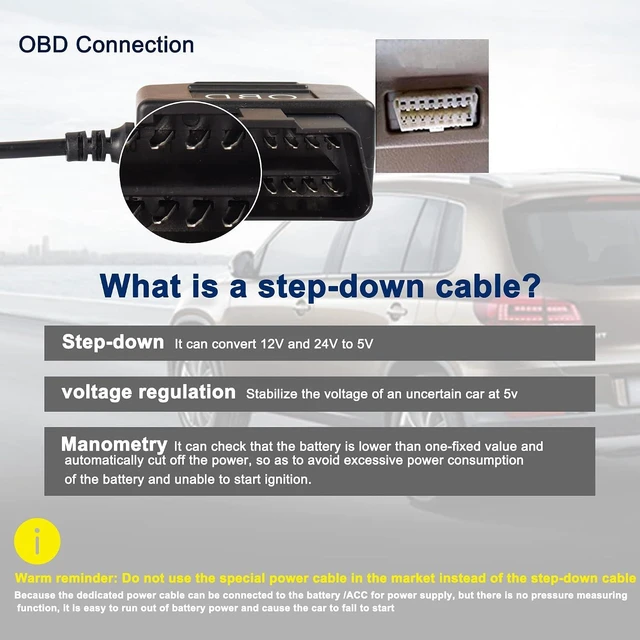 Alt view image 11 of 14 - OBD to USB Power Cable Adapter 16Pin OBD2 Male to 5V 2A USB Female Connector 12V 24V 36V to 5V 2A with Switch Button for Dash Camera Phone Car GPS DVR-0.5M/1.6FT