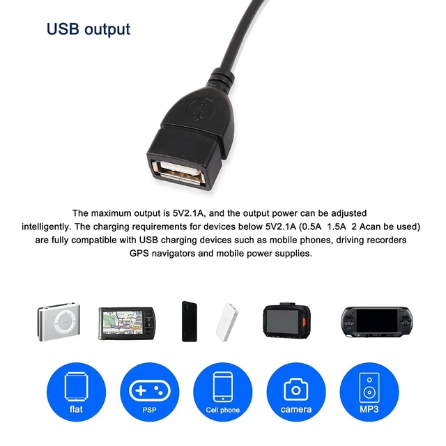 Alt view image 14 of 14 - OBD to USB Power Cable Adapter 16Pin OBD2 Male to 5V 2A USB Female Connector 12V 24V 36V to 5V 2A with Switch Button for Dash Camera Phone Car GPS DVR-0.5M/1.6FT