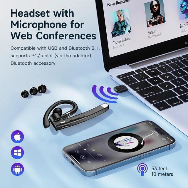 Alt view image 10 of 14 - Bluetooth Headset with USB Type C 270 Degrees Rotatable Microphone for Truck Driver Bussiness and Travel