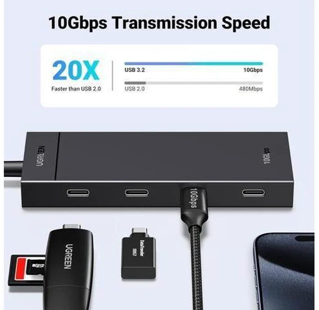 Alt view image 9 of 14 - UGREEN USB C Hub, 10Gbps 4 in 1 USB 3.2 Adapter with 4 USB-C 3.2, 4 Ports USB C Splitter Extender for MacBook Pro/Air, iPad Pro, iPhone 15/15 Pro Max, Surface, PC, Laptops and More