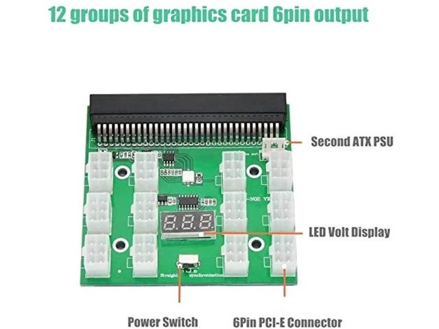 Alt view image 7 of 10 - 12V Power Supply Breakout Board Adapter, 12 x 6pin Port for Ethereum ETH BTC Mining Rigs Server PSU