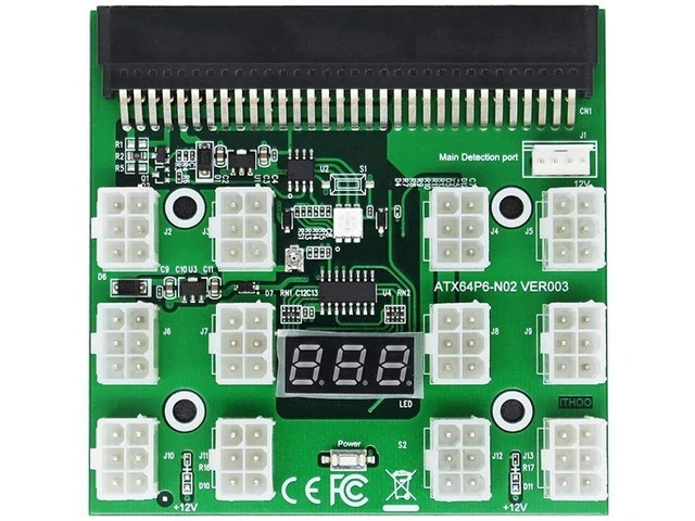 Alt view image 10 of 10 - 12V Power Supply Breakout Board Adapter, 12 x 6pin Port for Ethereum ETH BTC Mining Rigs Server PSU