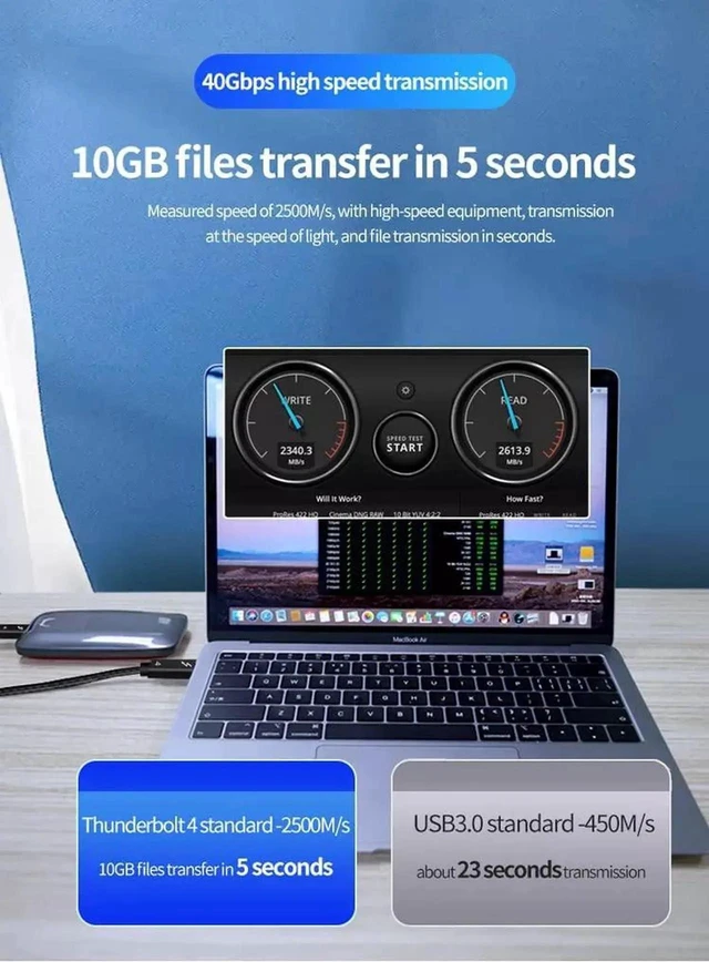 Alt view image 11 of 14 - High Speed USB-C 4 Cable Data Transfer Cord Fast Charging Compatible with iPhone 15, MacBook, iPad, Galaxy S23 40Gbps PD 100W Black Wire 2.0 M / 6.5 Feet