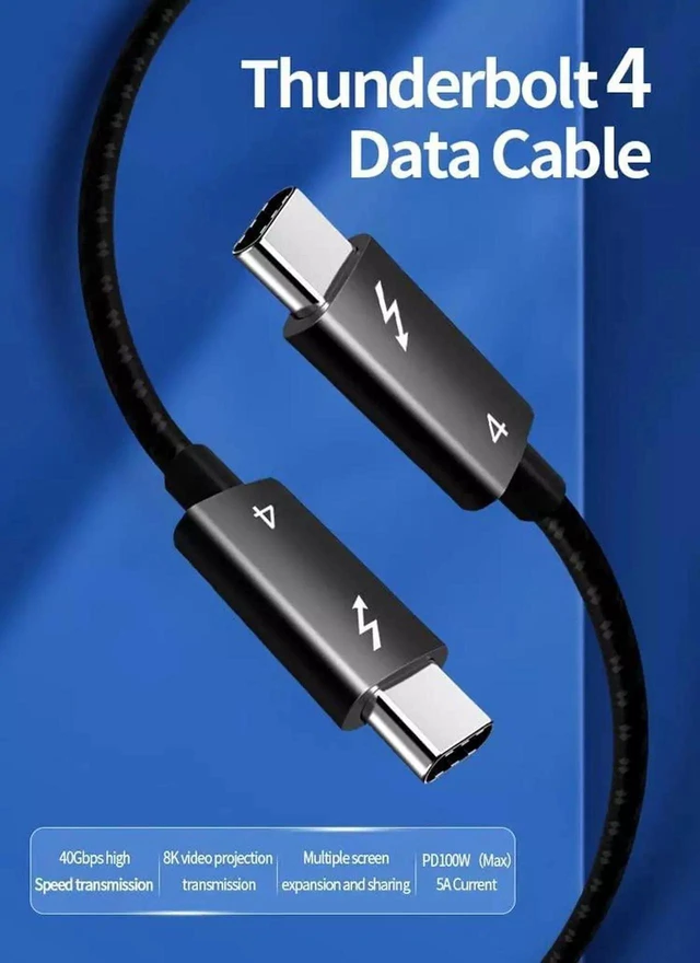 Alt view image 12 of 14 - High Speed USB-C 4 Cable Data Transfer Cord Fast Charging Compatible with iPhone 15, MacBook, iPad, Galaxy S23 40Gbps PD 100W Black Wire 1.5 M / 4.9 Feet