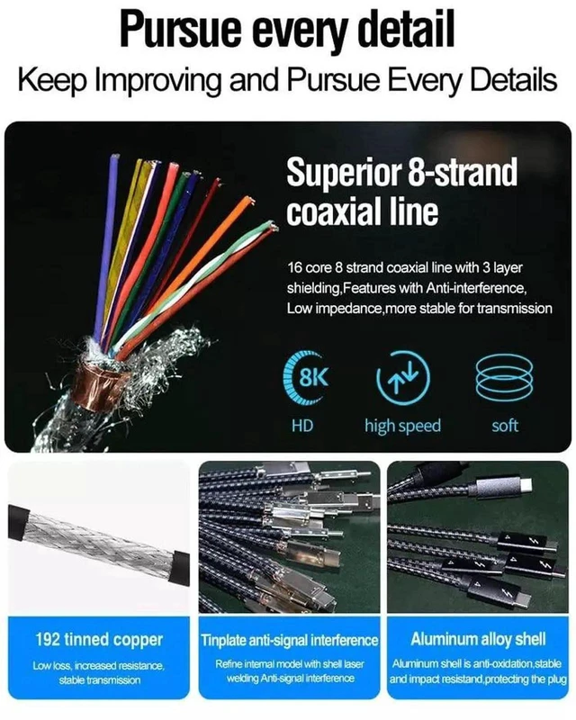 Alt view image 14 of 14 - High Speed USB-C 4 Cable Data Transfer Cord Fast Charging Compatible with iPhone 15, MacBook, iPad, Galaxy S23 40Gbps PD 100W Black Wire 1.5 M / 4.9 Feet