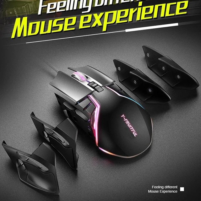 Alt view image 7 of 10 - Y2 Wired Gaming Mouse RGB, 8 Customizable Keys, 6400 CPI, Macro Programmable, Magnetic DIY Weights, for PC/Laptop