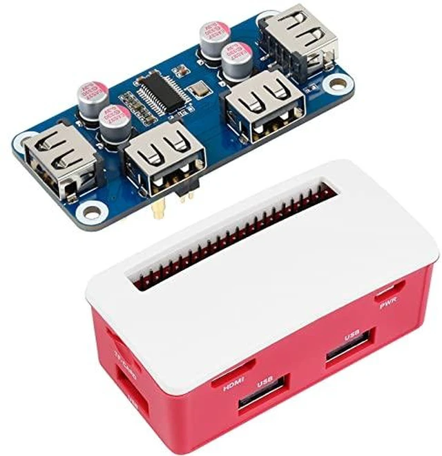 Alt view image 2 of 2 - USB HUB HAT Board with ABS Case Box for Raspberry Pi Zero 2W/2WH/Zero, Extended 4X USB 2.0 Ports, Dust-Proof